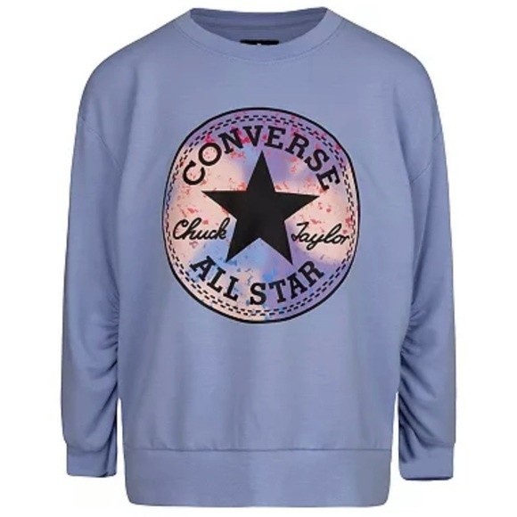 Converse Chuck Taylor Patch Ruched Graphic Sweatshirt Girls Small Blue Graphic - Picture 1 of 5